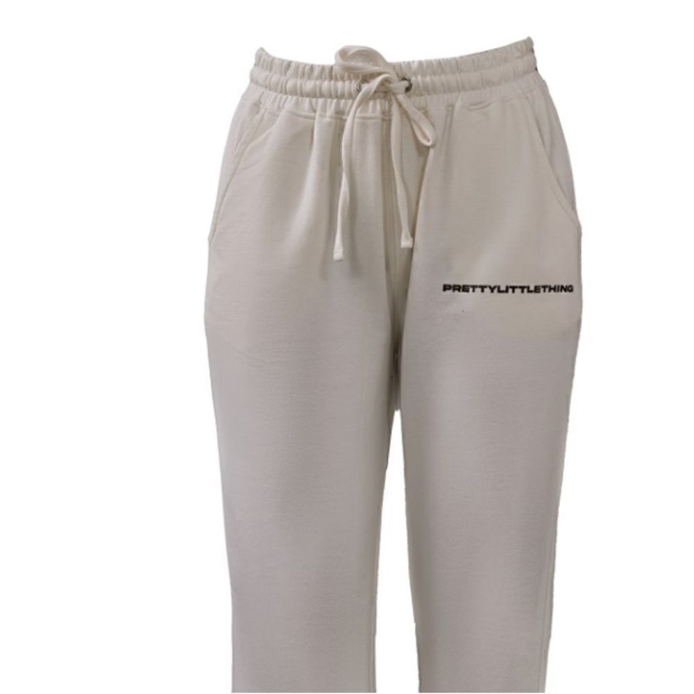 PRETTYLITTLETHING Beige Logo Straight Leg Sweatpants XS NWT View 3
